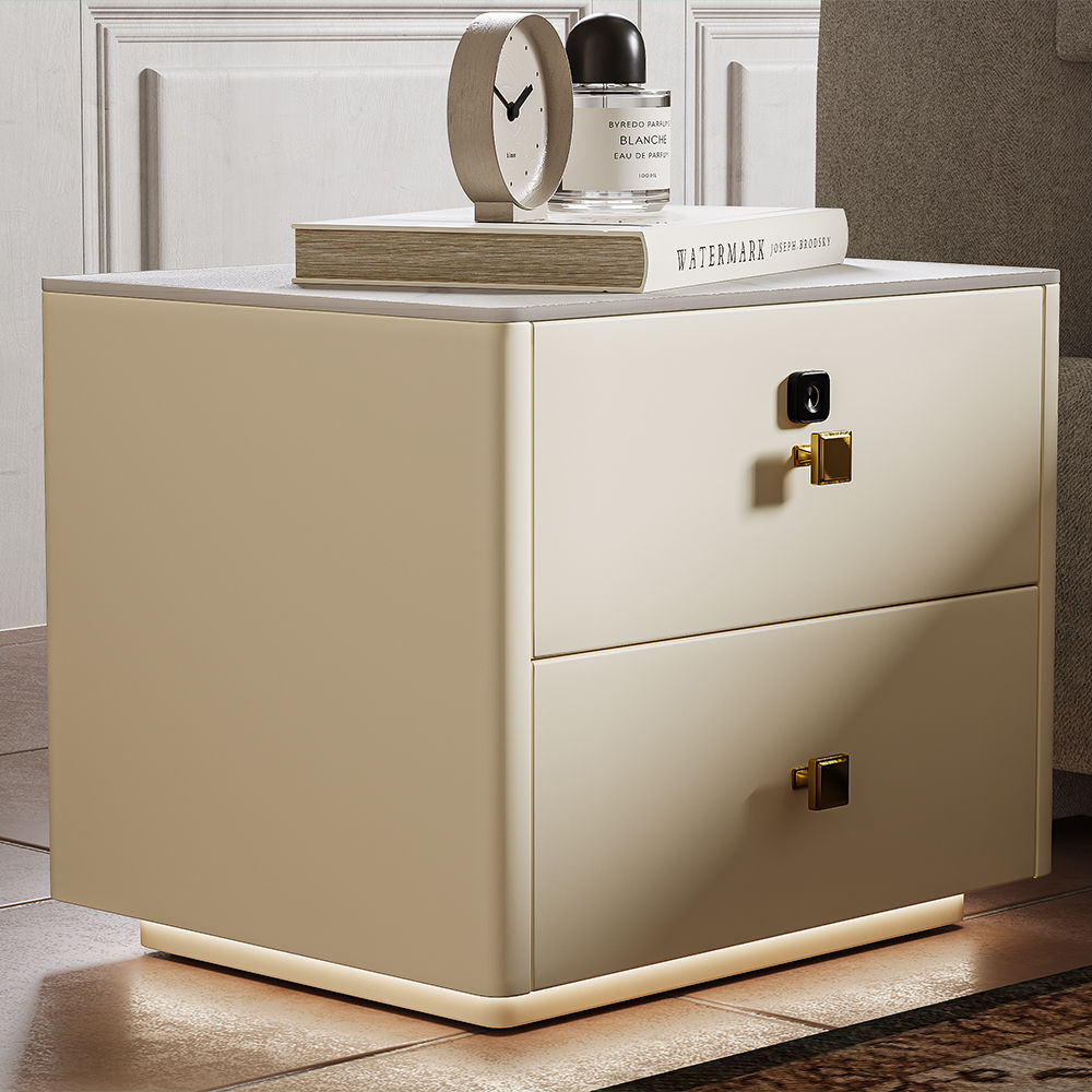with Storage Beige MDF Nightstands