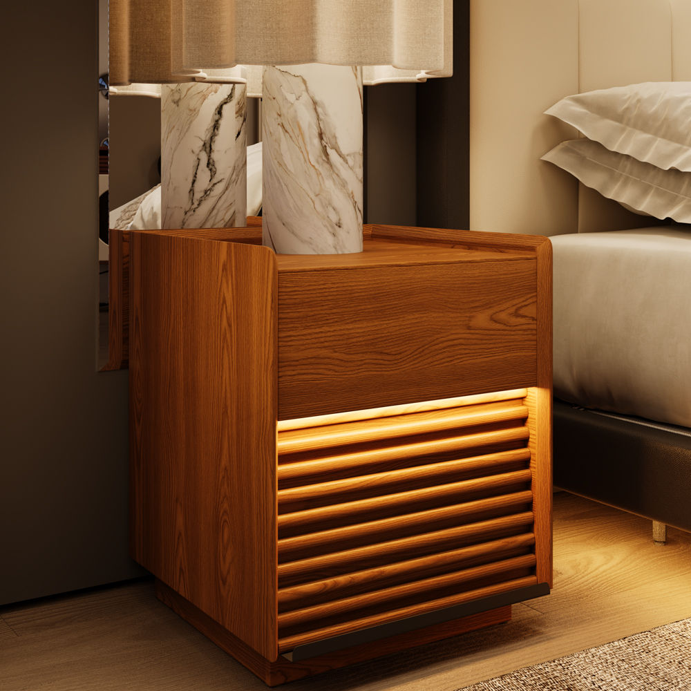 with Drawers Walnut Color Plywood Nightstands