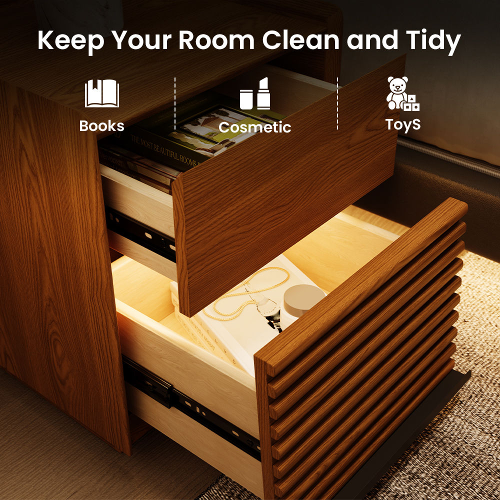 with Light Walnut Color Plywood Nightstands