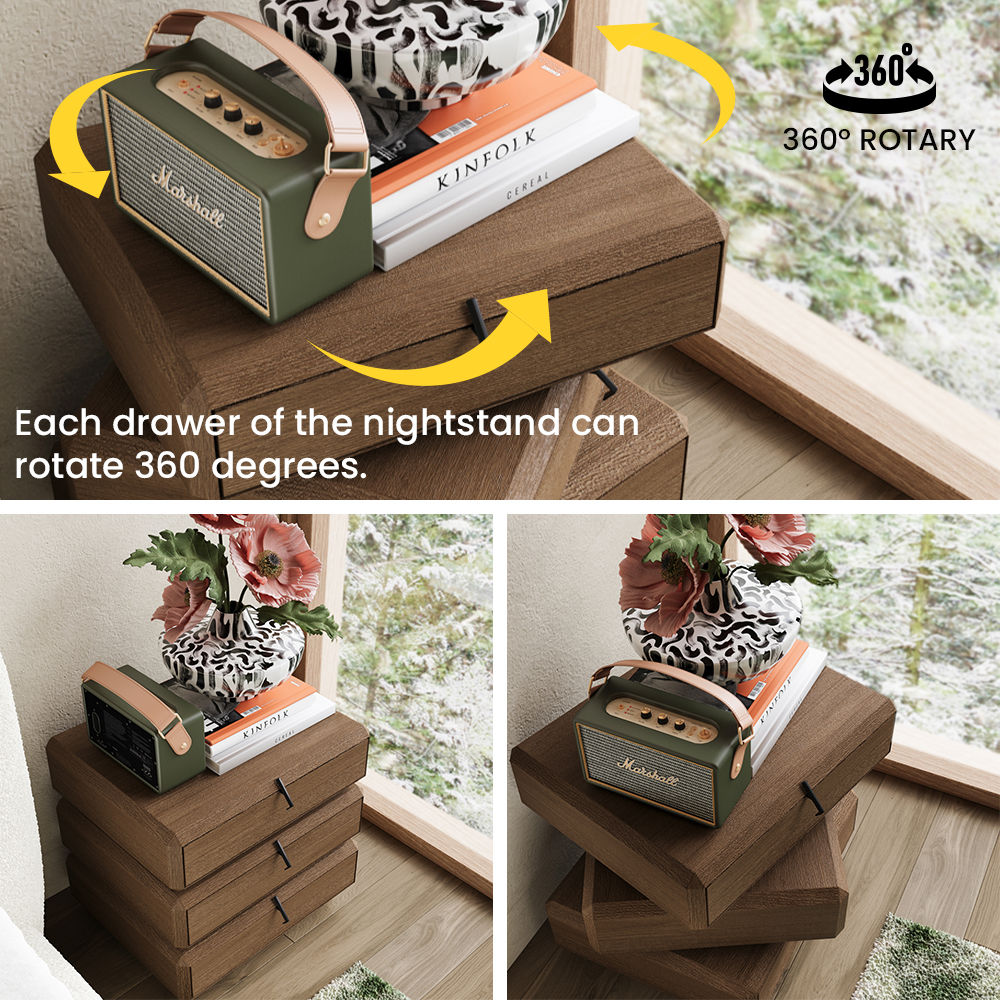 with Drawers Walnut Color MDF Nightstands