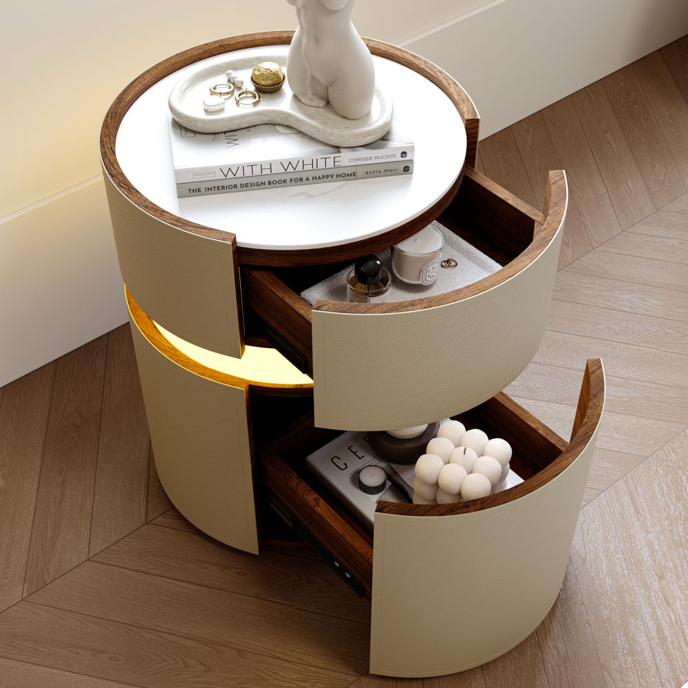 with Storage White & Gray MDF Nightstands
