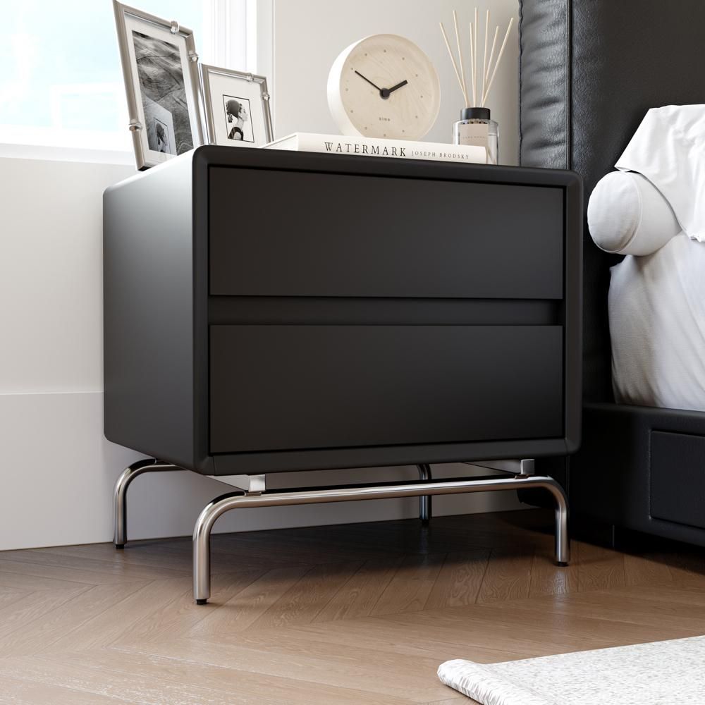 Modern Minimalist Black Pine Wood Nightstands