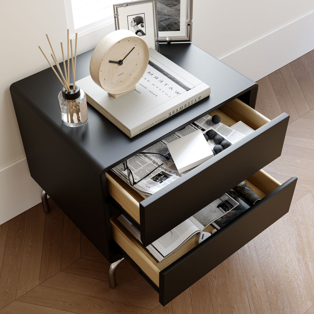 with Drawers Black Pine Wood Nightstands