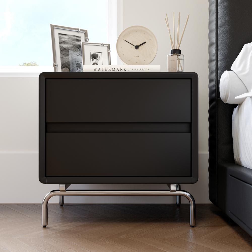 Leather Black Pine Wood Nightstands