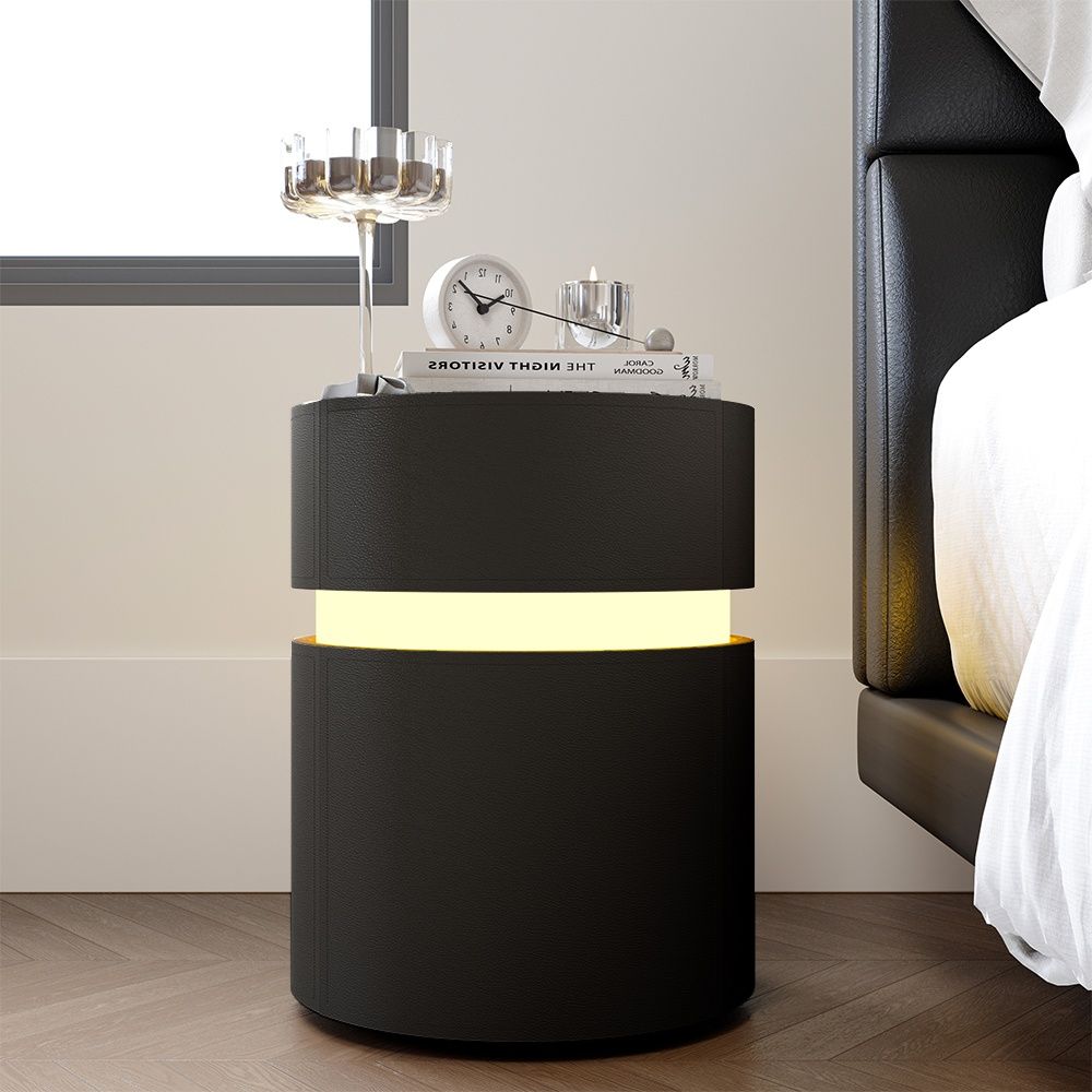 with LED Light Black MDF Nightstands