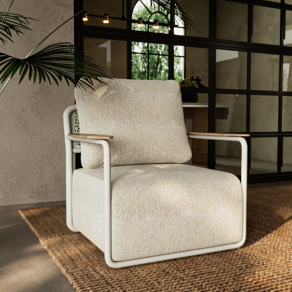Beige & Walnut Aluminium Alloy Outdoor Sofas
