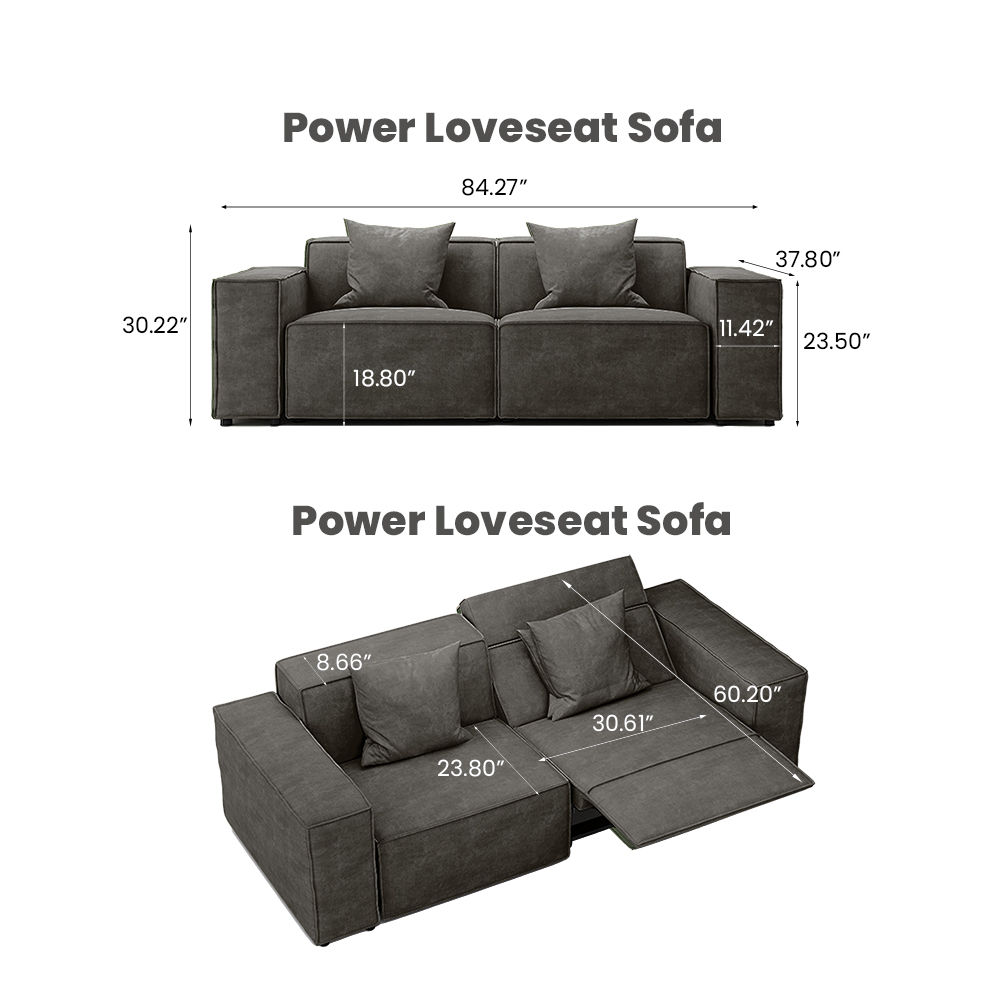 Square Dark Gray Fabric Power Reclining Sofas