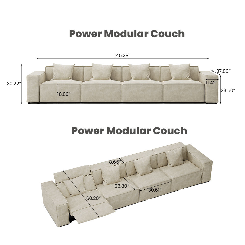 Modular Beige Fabric Power Reclining Sofas