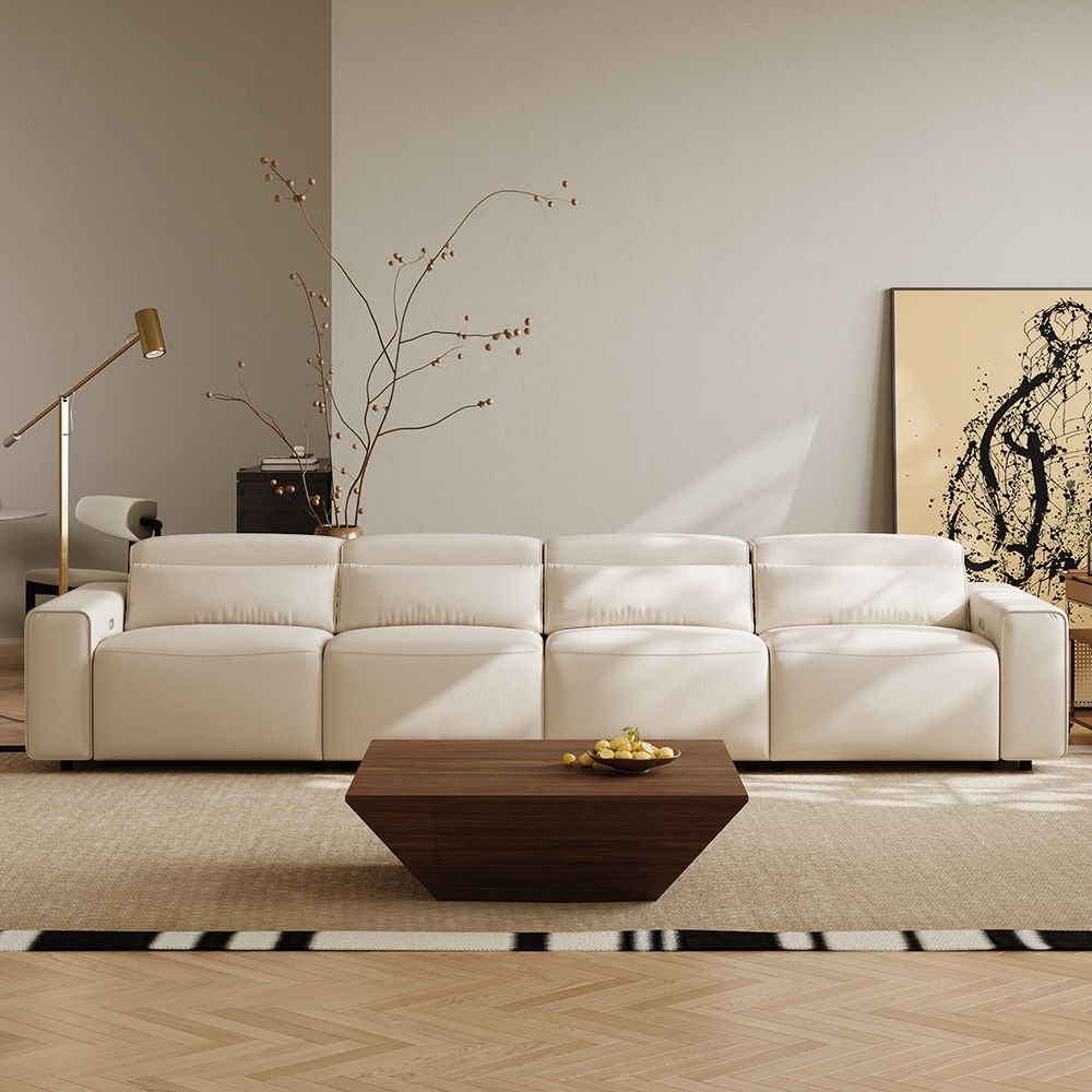 Modern Minimalist Beige Eco-friendly Microfiber Leather Power Reclining Sofas