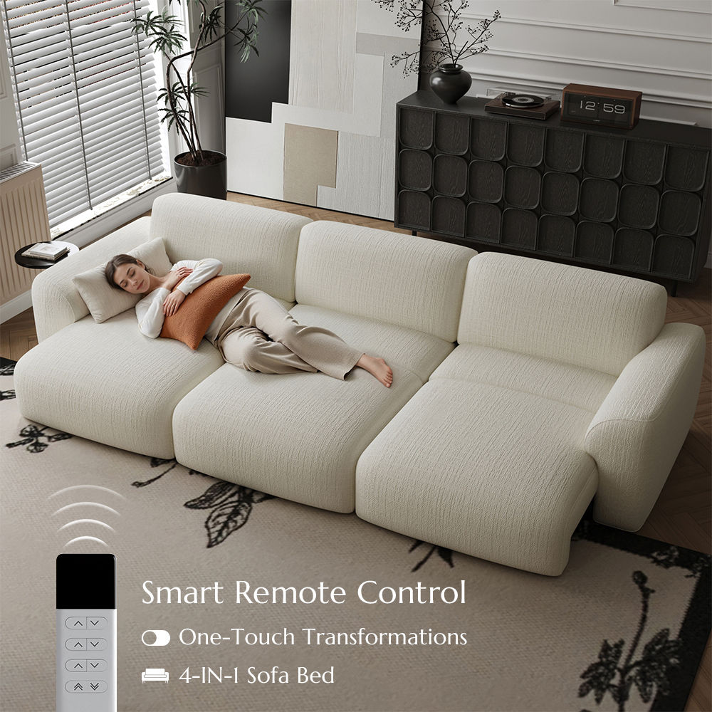 Seats 4 White Chenille Fabric Power Reclining Sofas