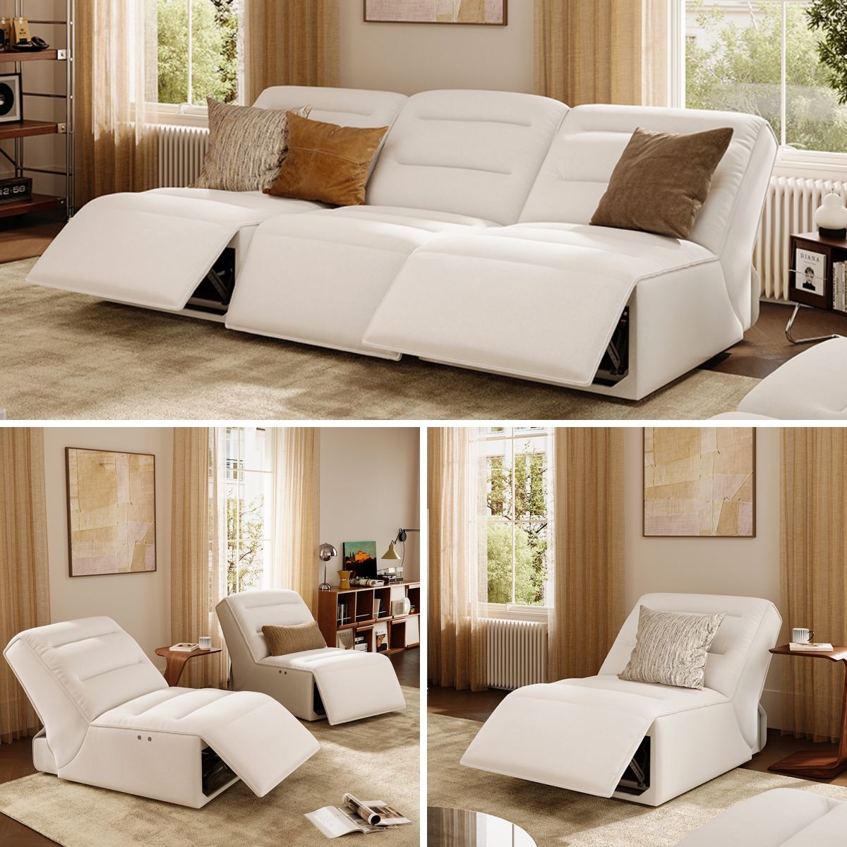 Relaxed White Pet-Friendly Fabric Power Reclining Sofas