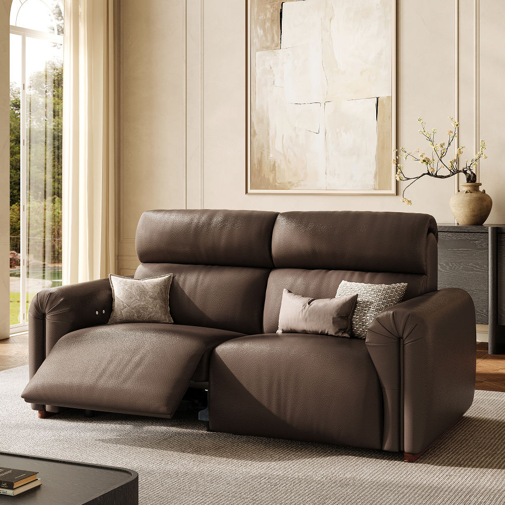 Dark Brown Retro Classic Black High-Back Fully Reclining Loveseat
