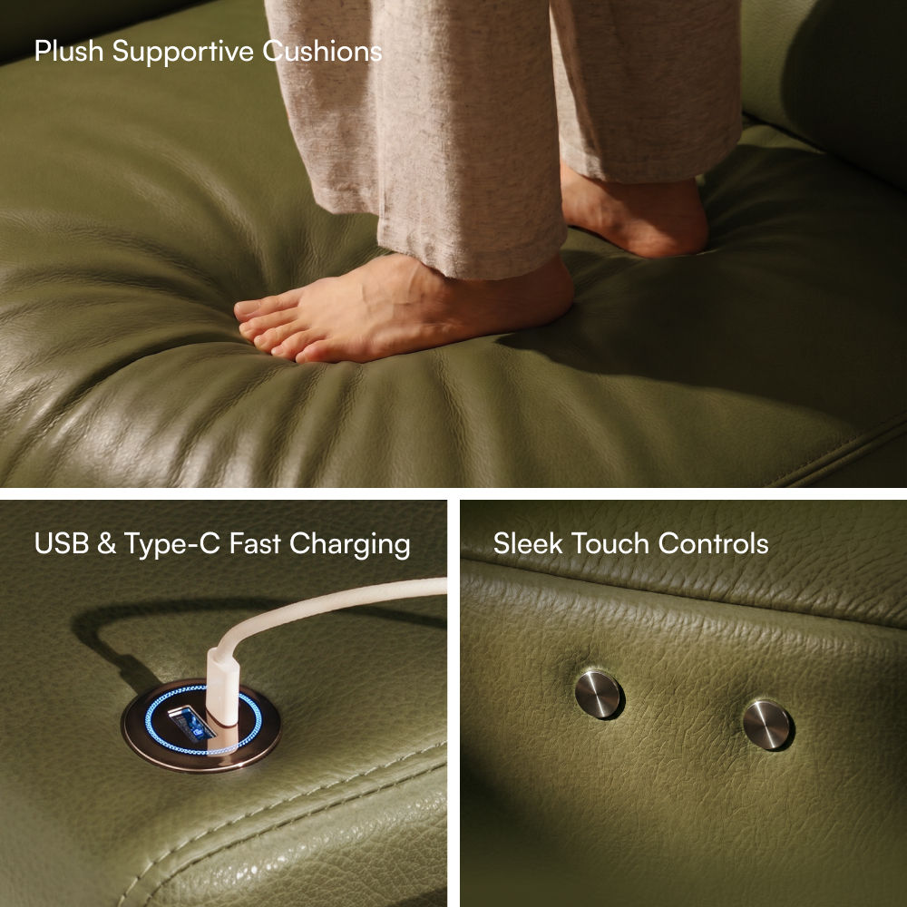 Oversized Green Top Grain Leather Power Reclining Sofas