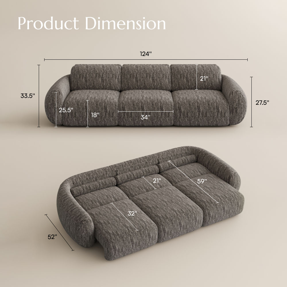 Oversized Dark Gray Tweed Chenille Power Reclining Sofas