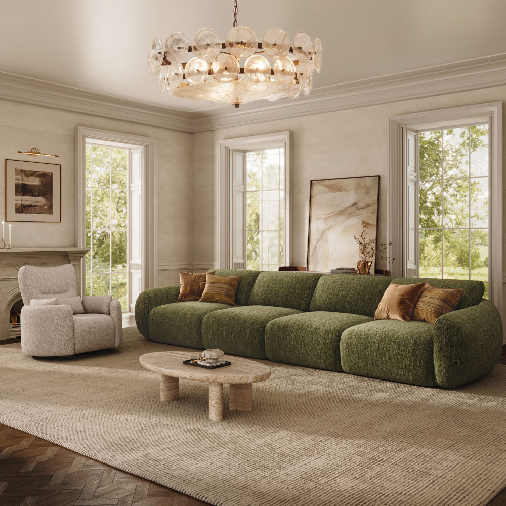 Comfortable Green Tweed Chenille Power Reclining Sofas