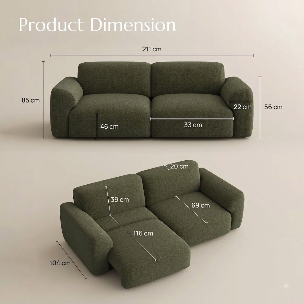 Übergroß Grün  Chenille-Stoff Power Reclining Sofas