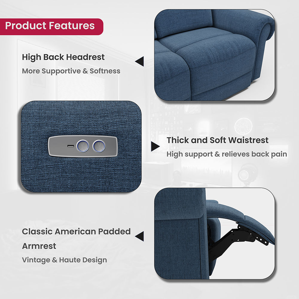 Sofa Beds Navy Blue 100% Polyester Blend Recliners