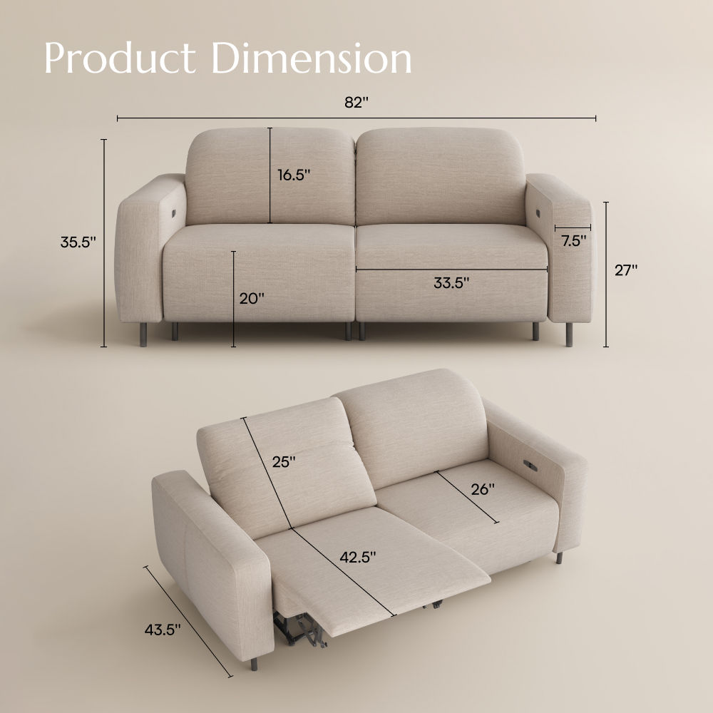 Memory Foam Light Khaki Chenille Fabric Recliners