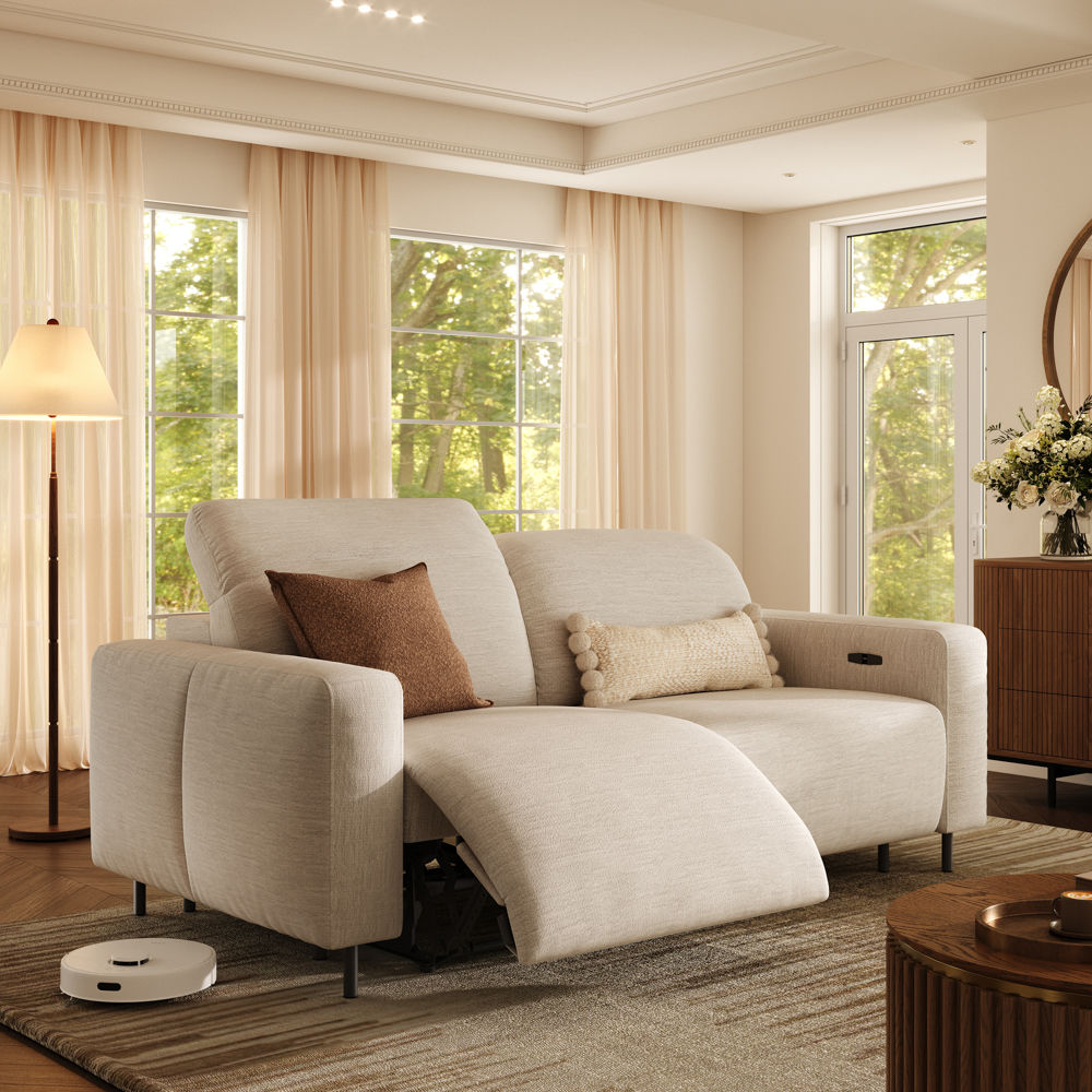 Modular Light Khaki Chenille Fabric Recliners