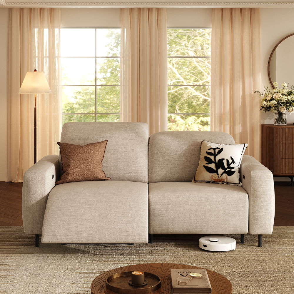 3-4 Seater Light Khaki Chenille Fabric Recliners