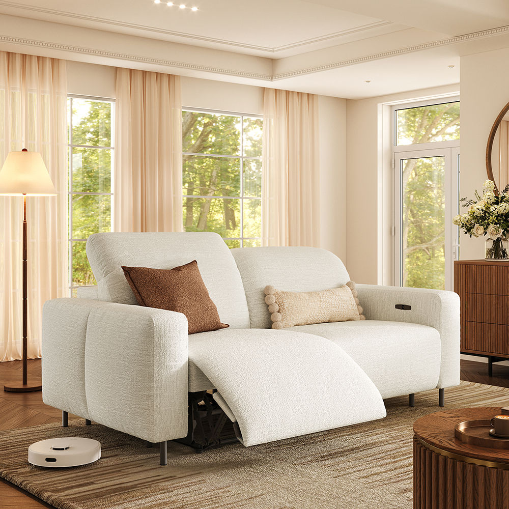 Large White Chenille Fabric Recliners