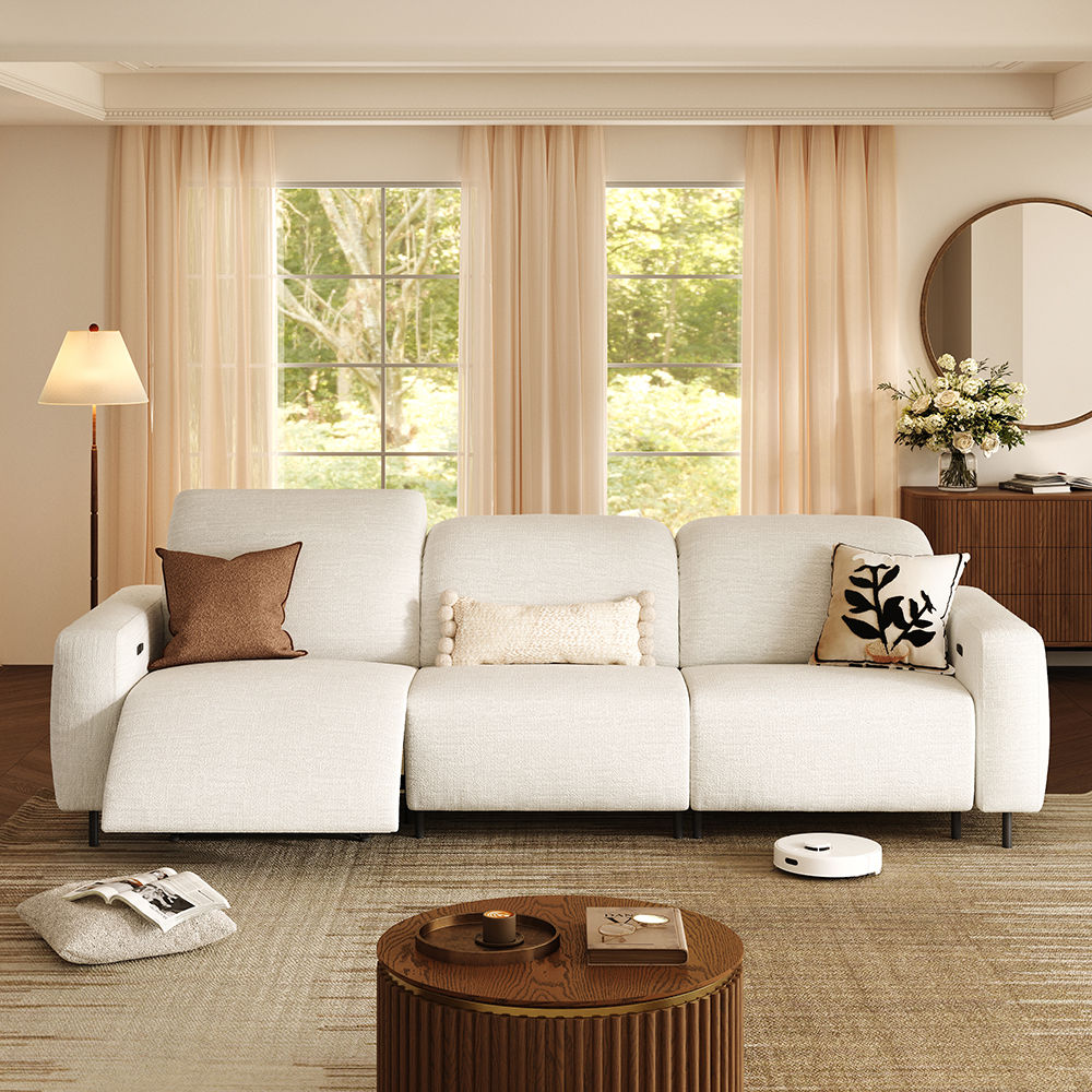 Living Room White Chenille Fabric Recliners