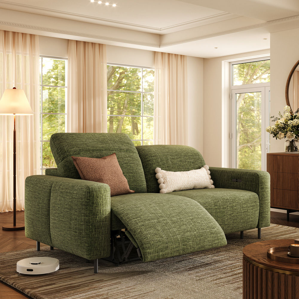 Large Green Chenille Fabric Recliners