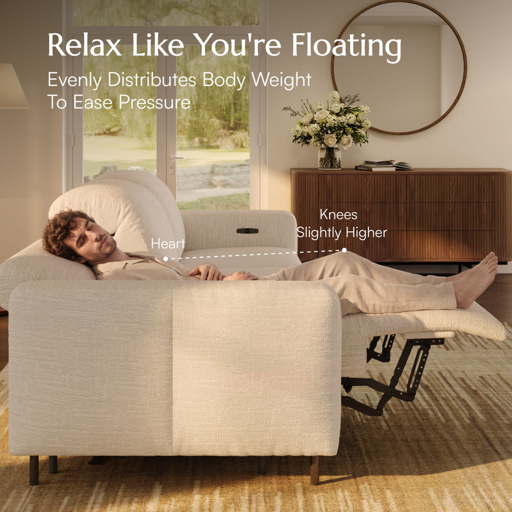 Modular White Chenille Fabric Recliners