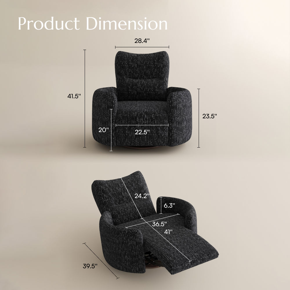 Extra Deep Seat Black Chenille Recliners