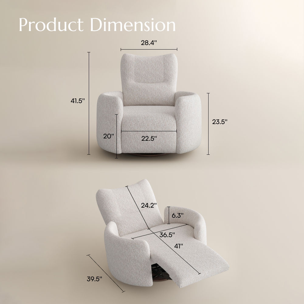 Rotatable Beige Chenille Recliners