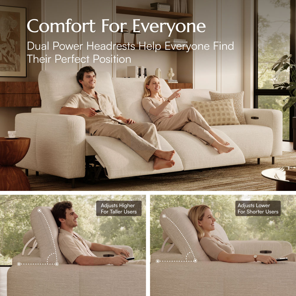 Modular White Chenille Fabric Recliners