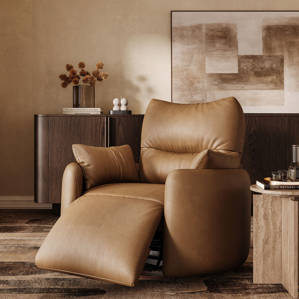 Extendable Caramel Top-Grain Leather Recliners