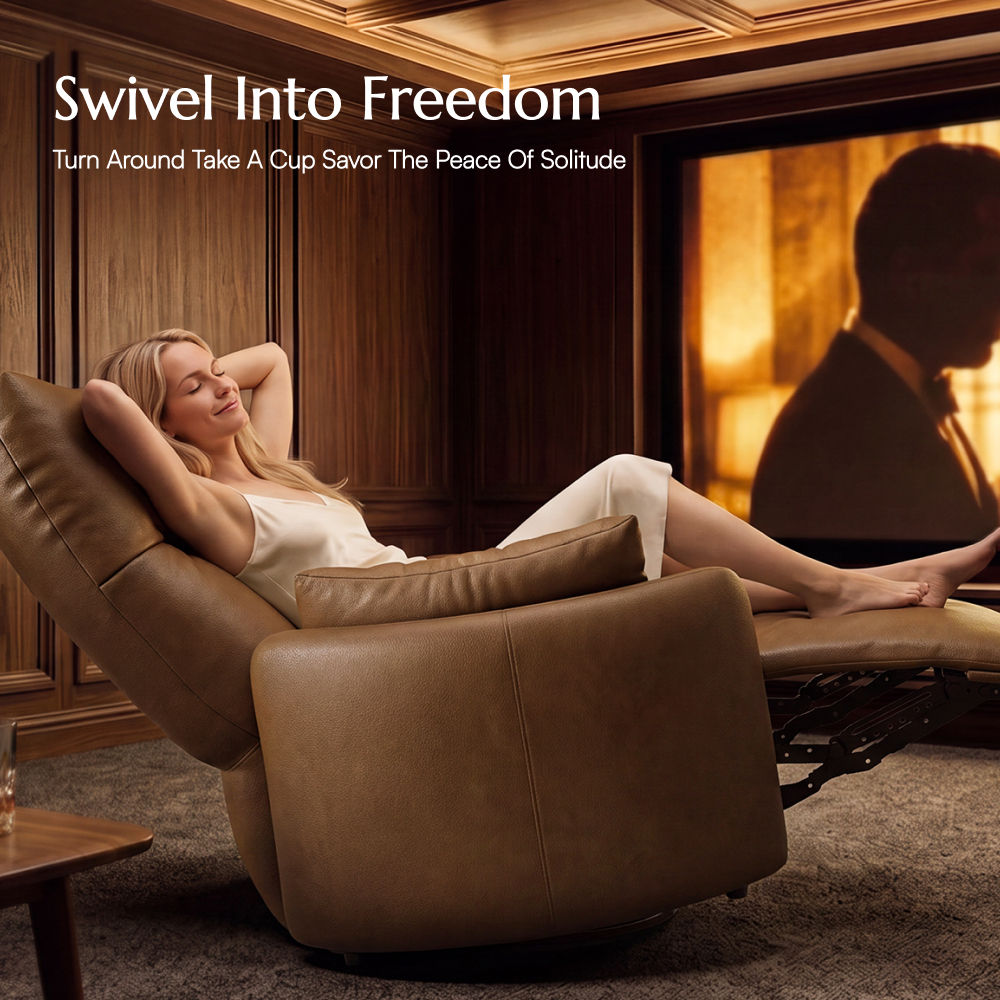Curved Armrest Caramel Top Grain Leather Recliners