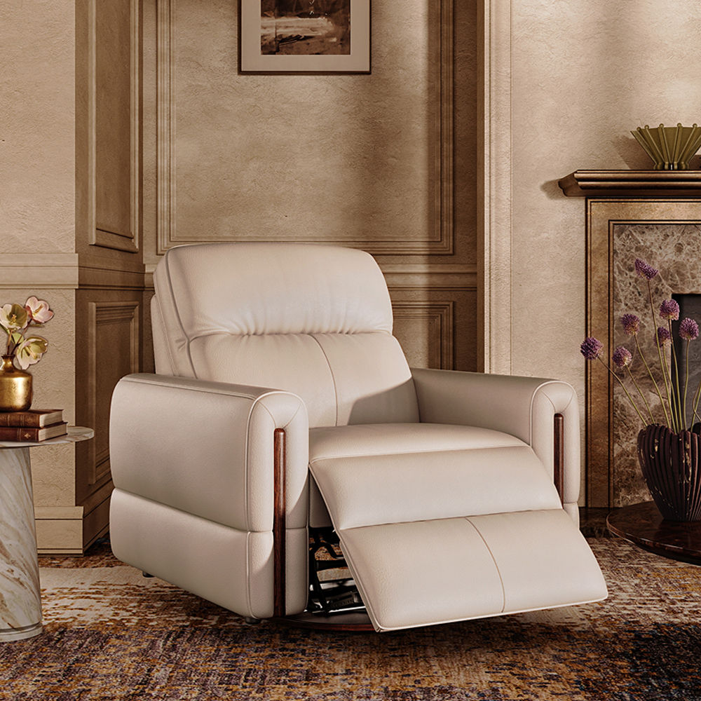 Electric Grayish White Top Grain Leather Recliner