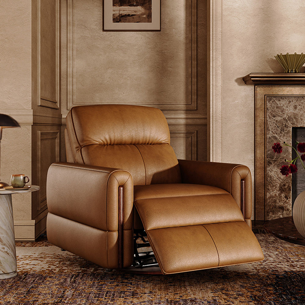 Electric Caramel Top Grain Leather Recliner