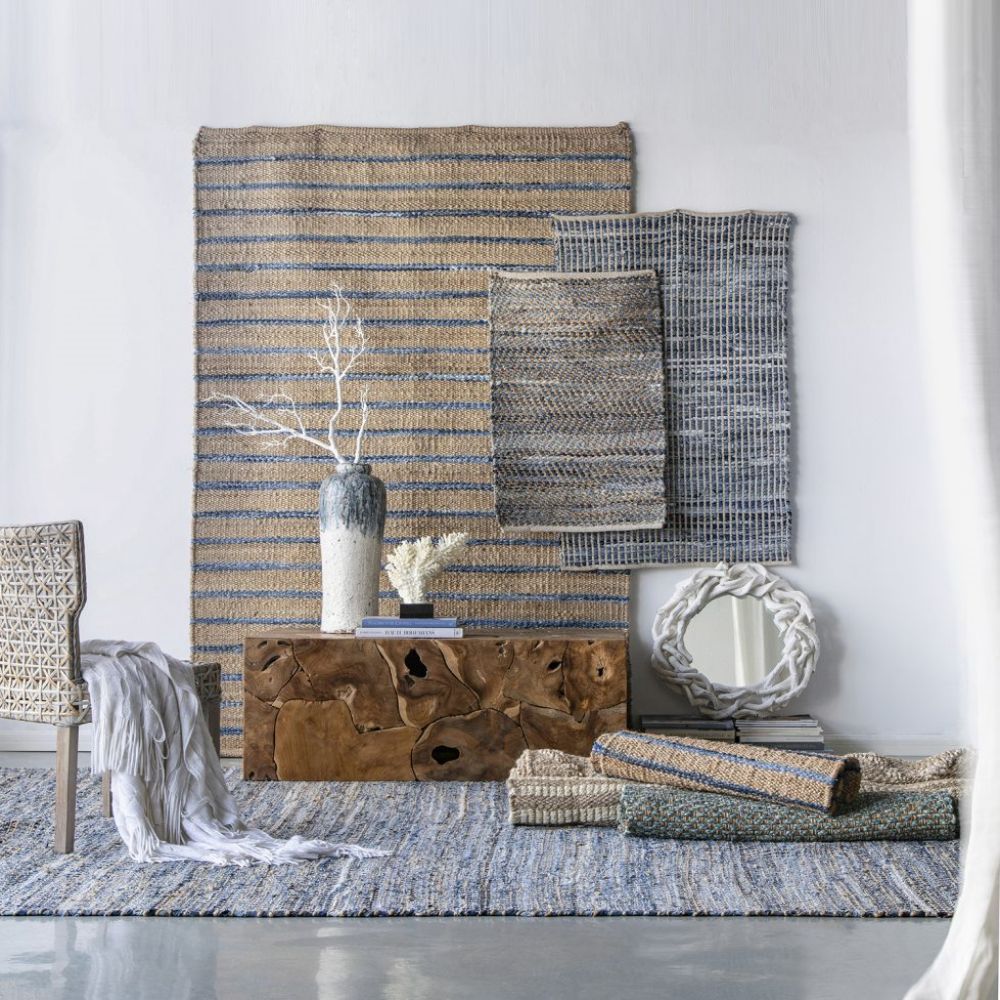 Beige+Blue Jute Rugs