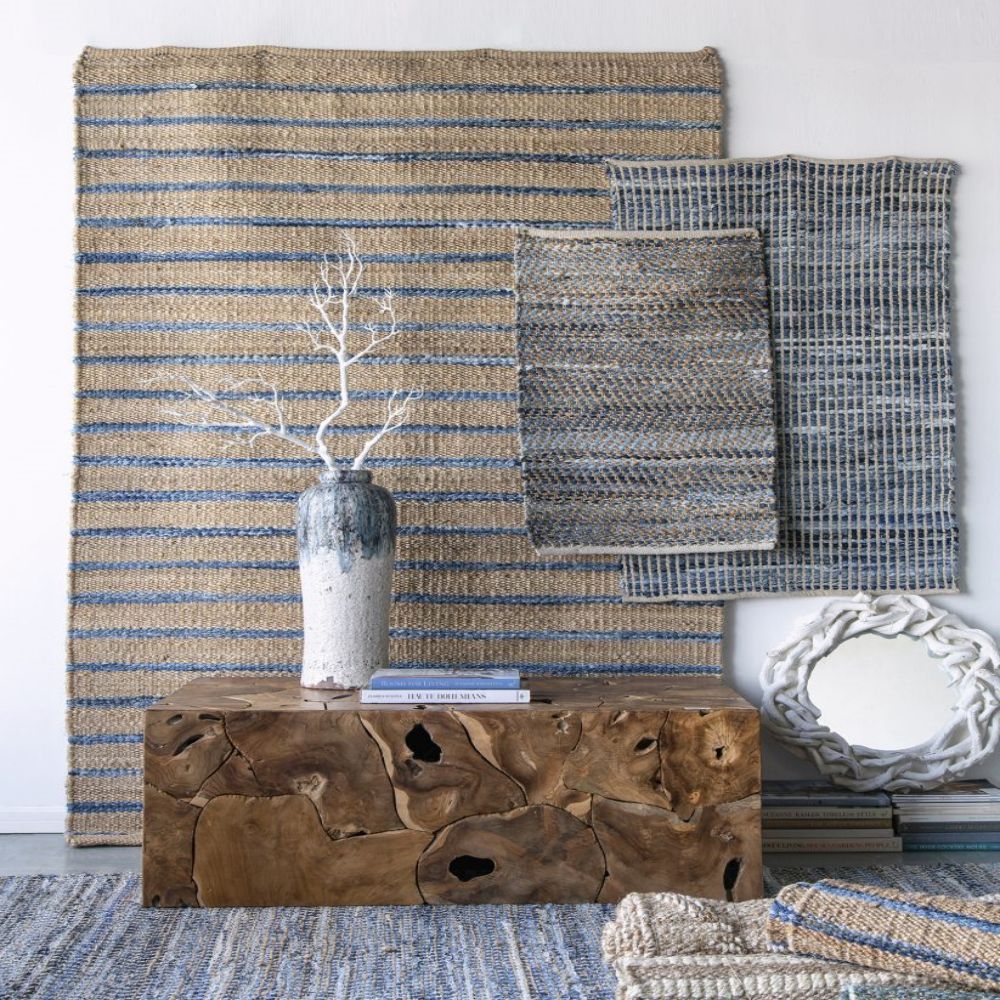 Beige+Blue Jute Rugs