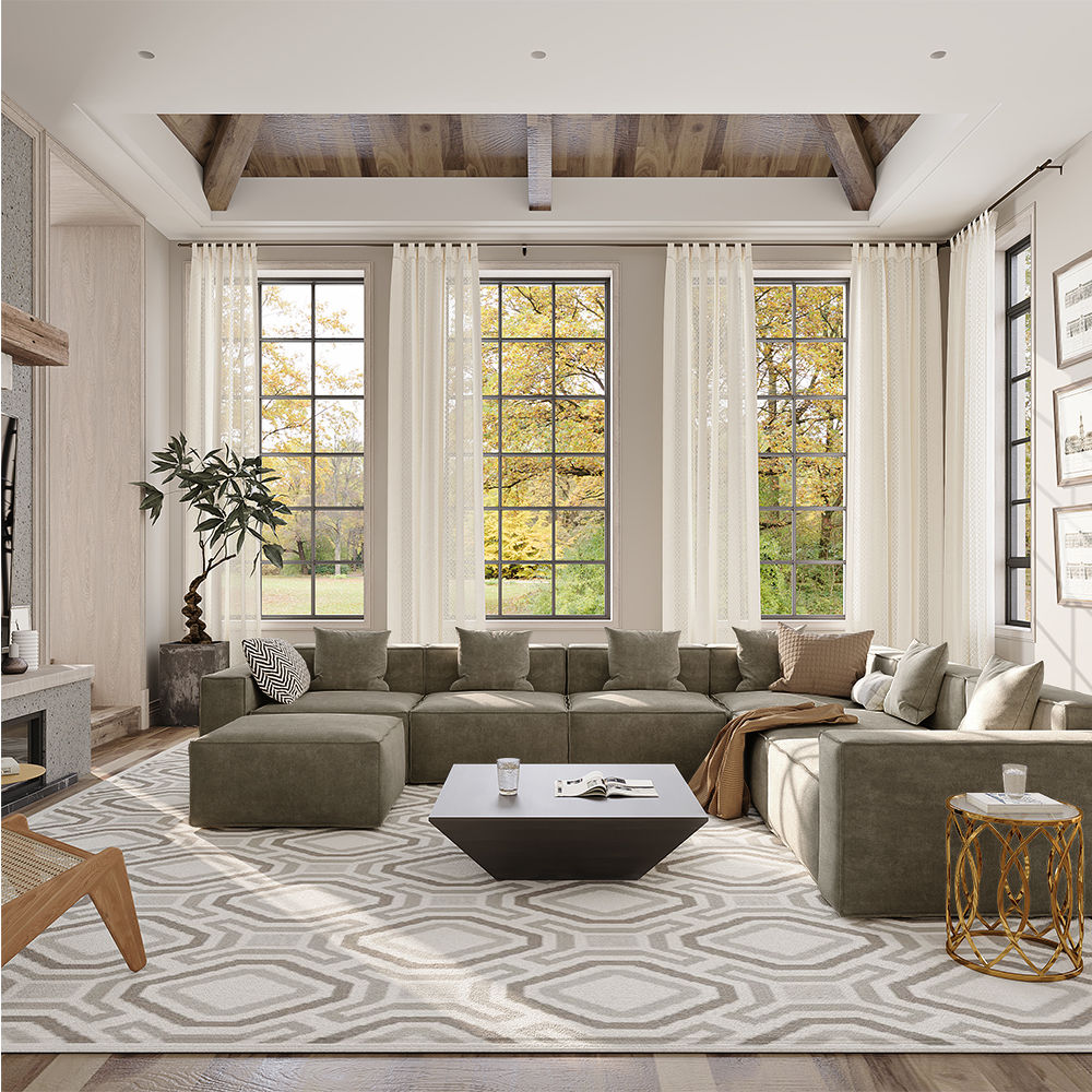 l shaped Khaki Fabric Corner Sofas