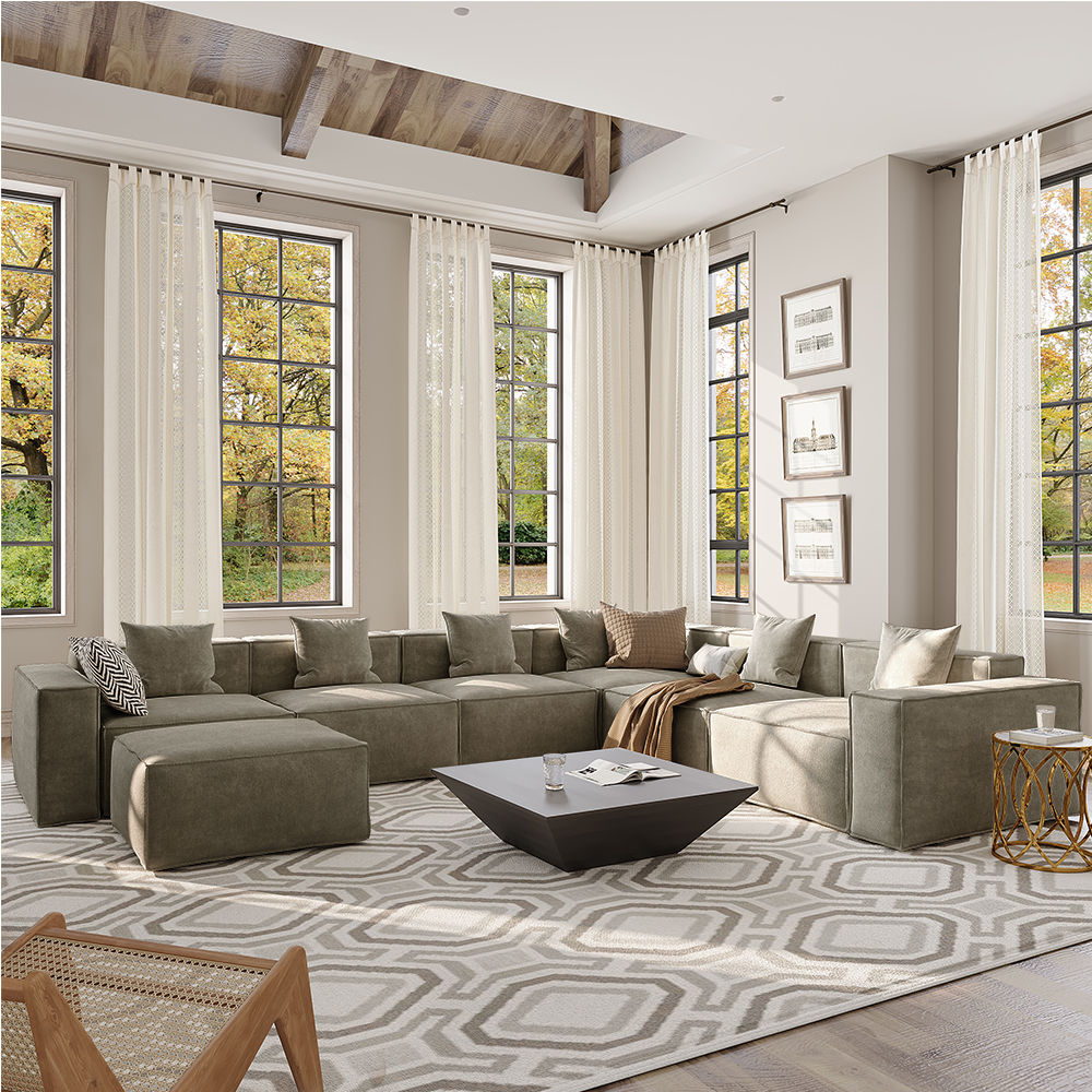 Partly Assemble Khaki Fabric Corner Sofas