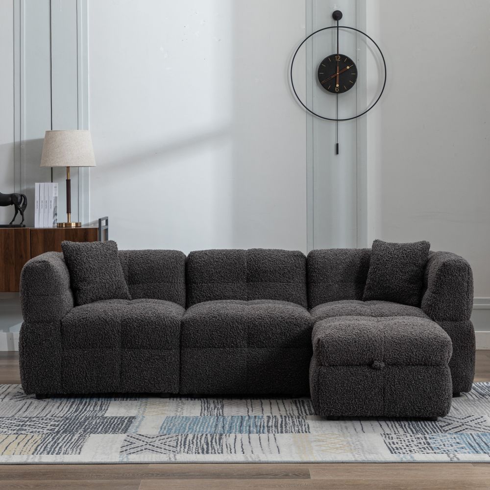 Partly Assemble Dark Gray Boucle Sectionals