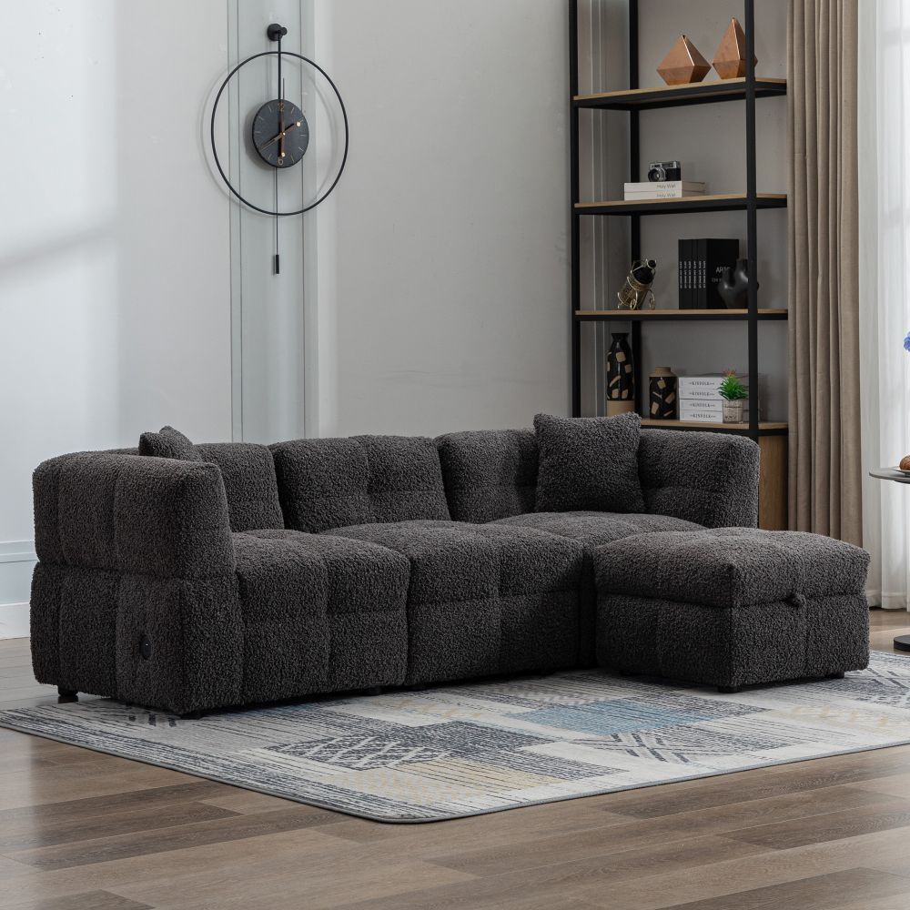 3 Seaters Dark Gray Boucle Sectionals