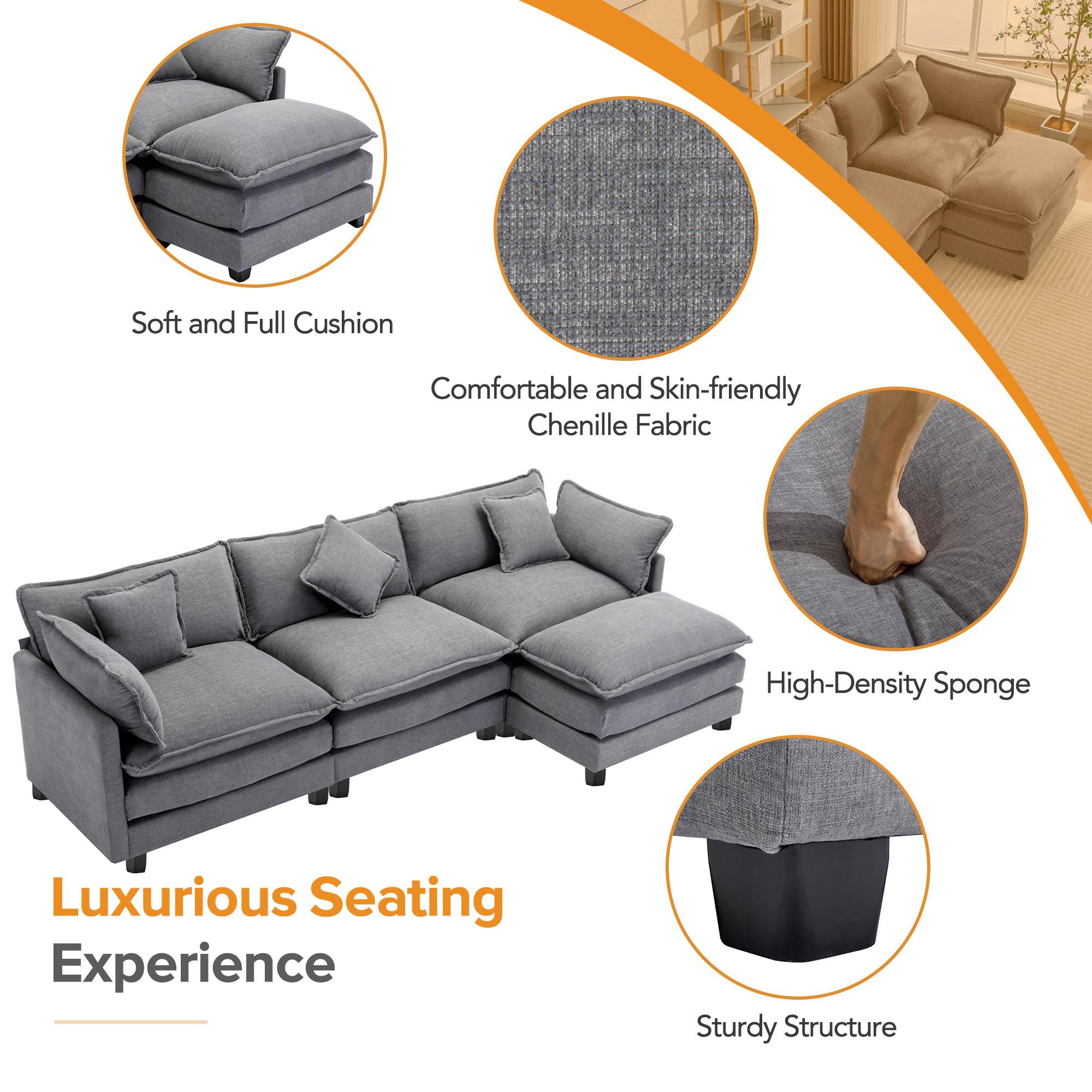 Modern Minimalist Gray Fabric Sectionals
