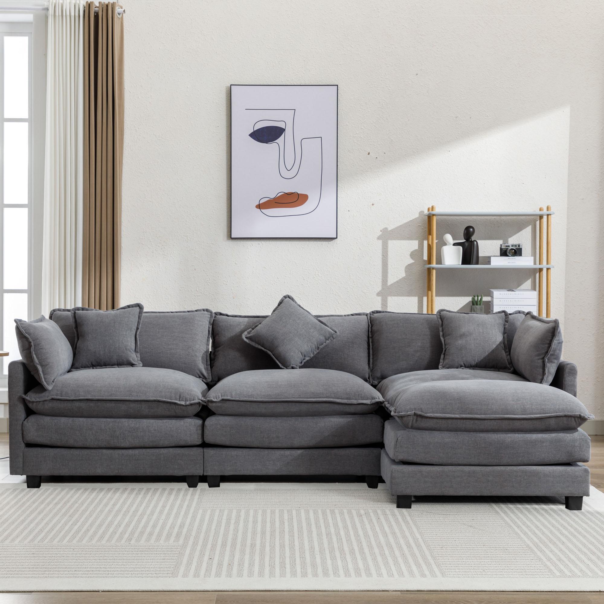 Partly Assemble Gray Fabric Sectionals