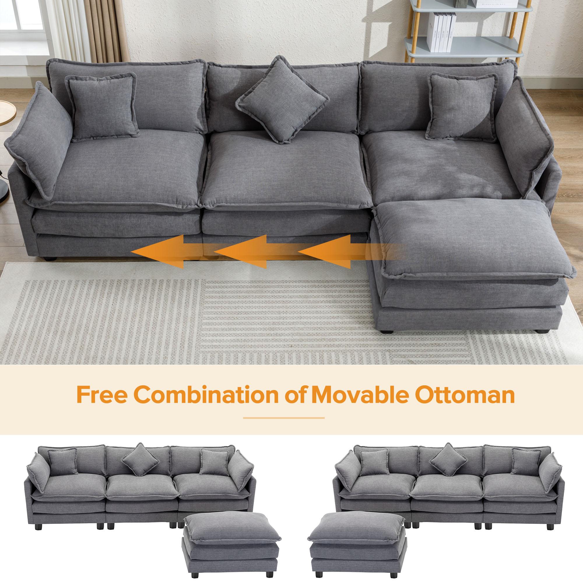 Partly Assemble Gray Fabric Sectionals