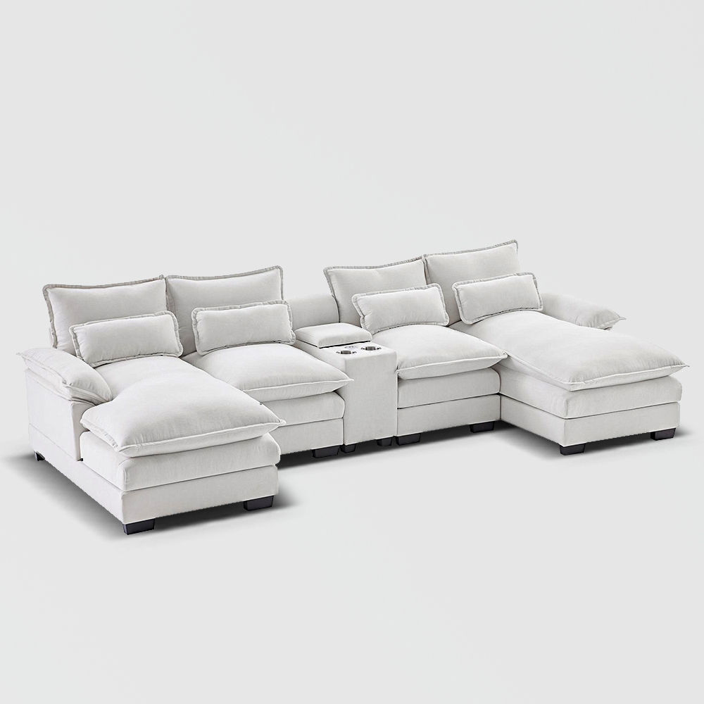 U-Shaped Sofas White Chenille Fabric Sectionals