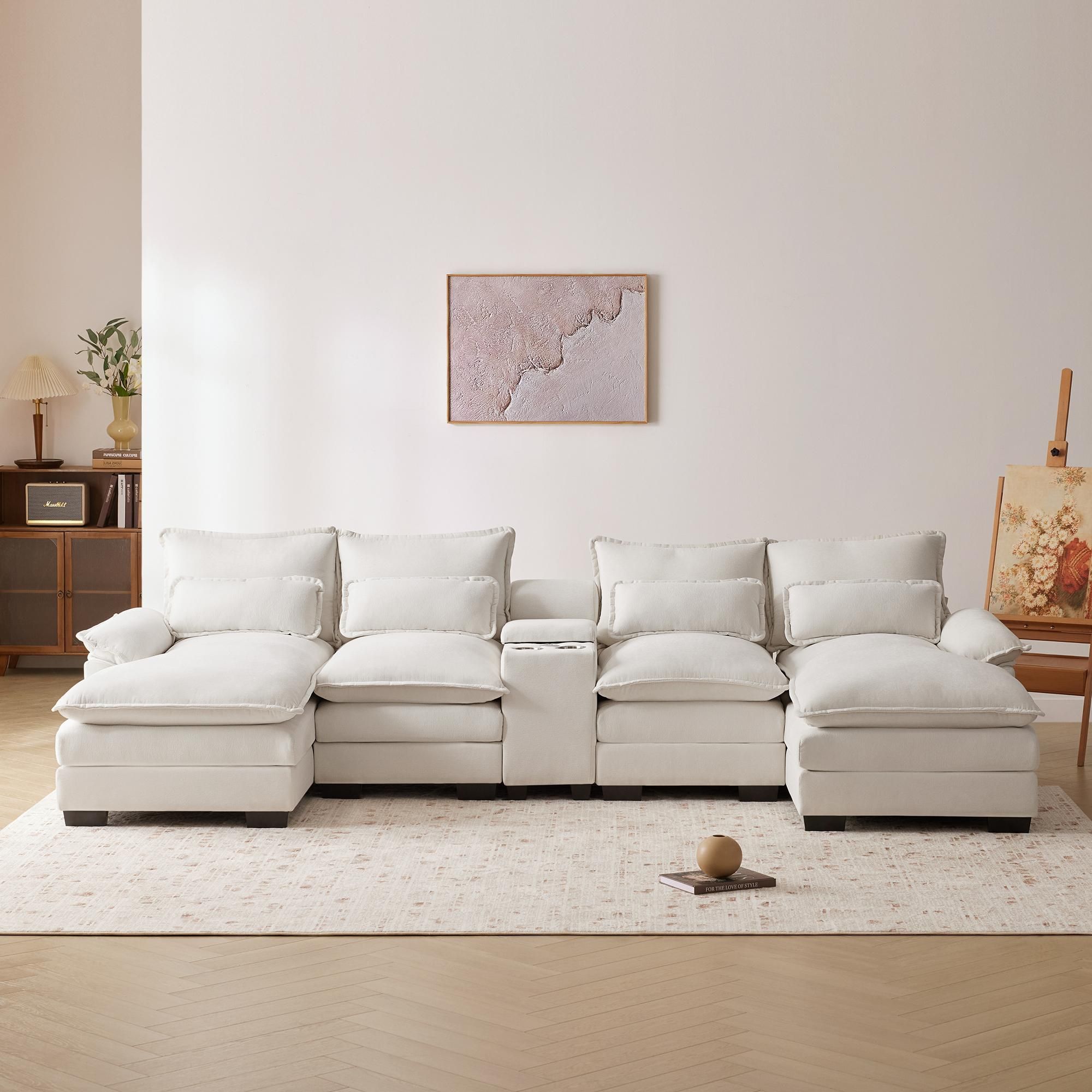 Sectionals White Chenille Fabric Sectionals