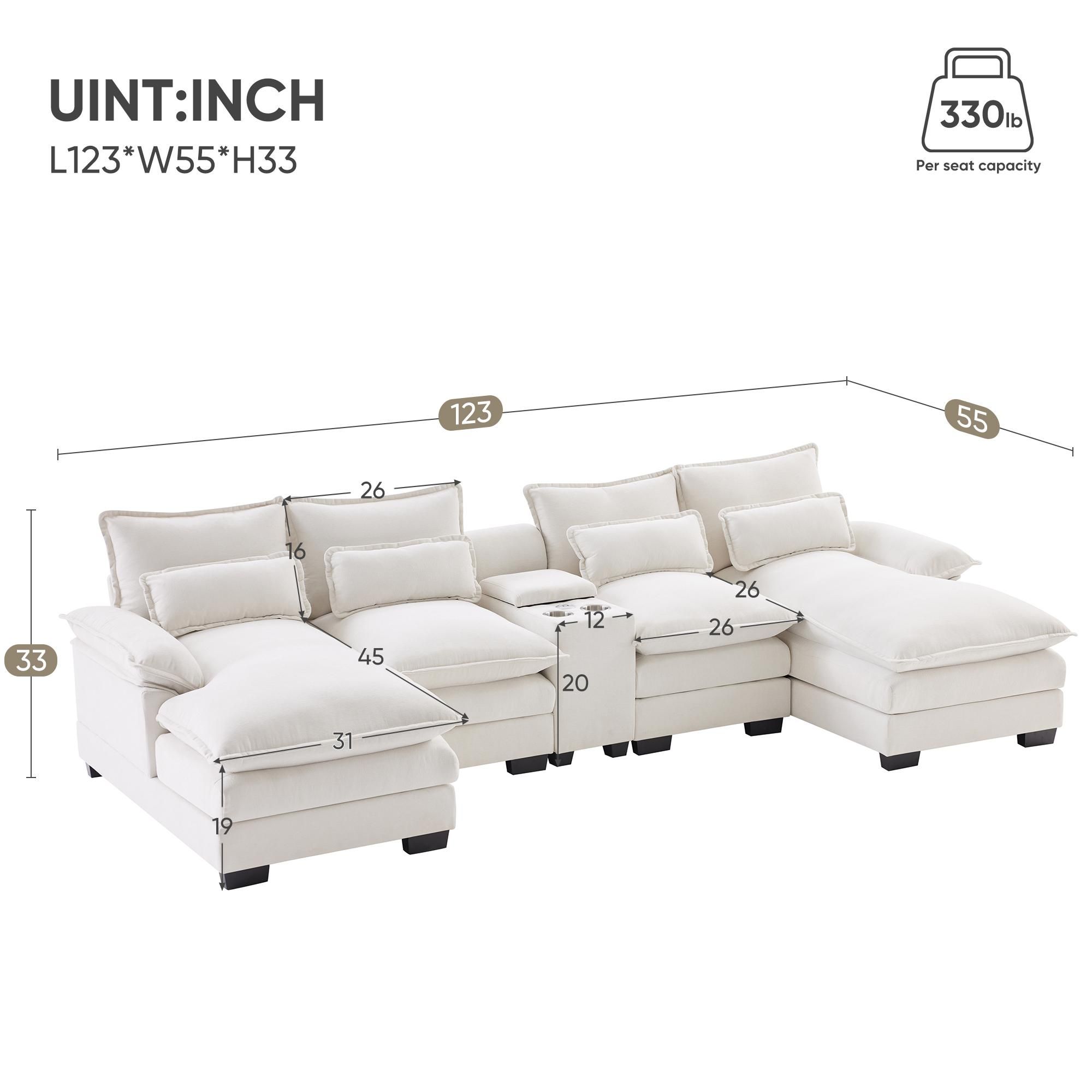 Modern White Chenille Fabric Sectionals
