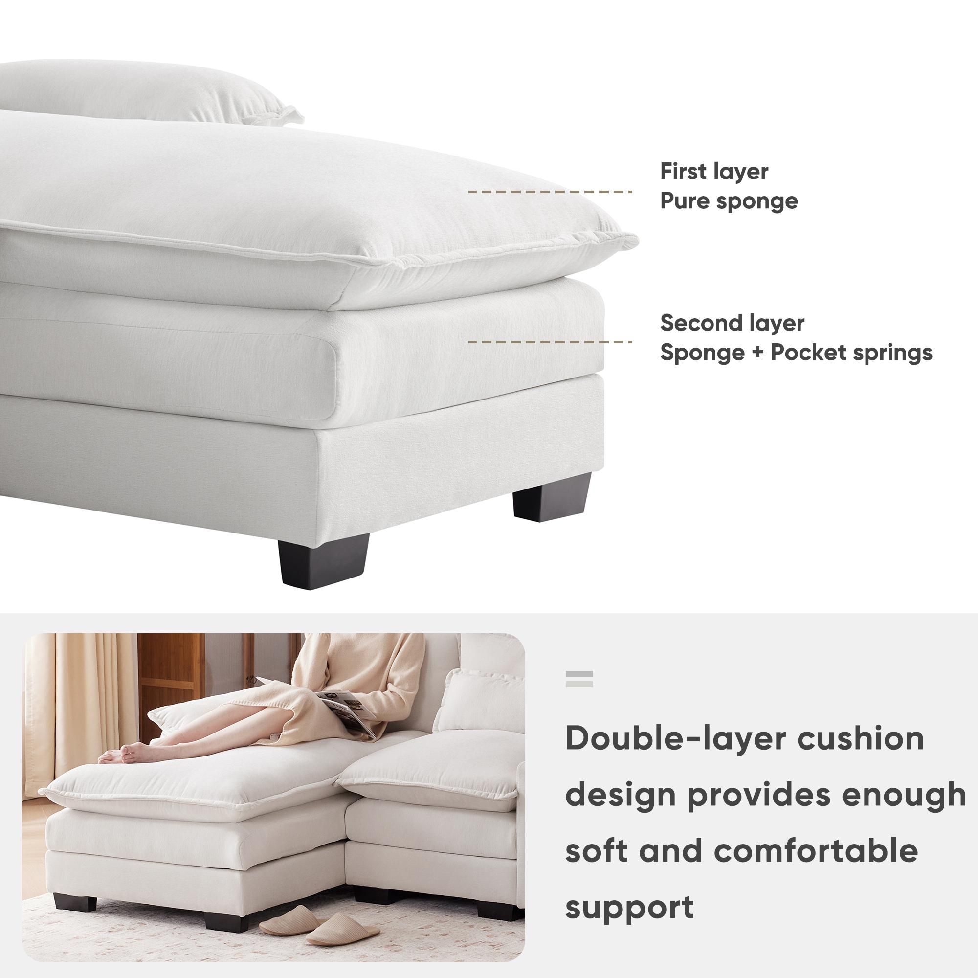 U-Shaped Sofas White Chenille Fabric Sectionals