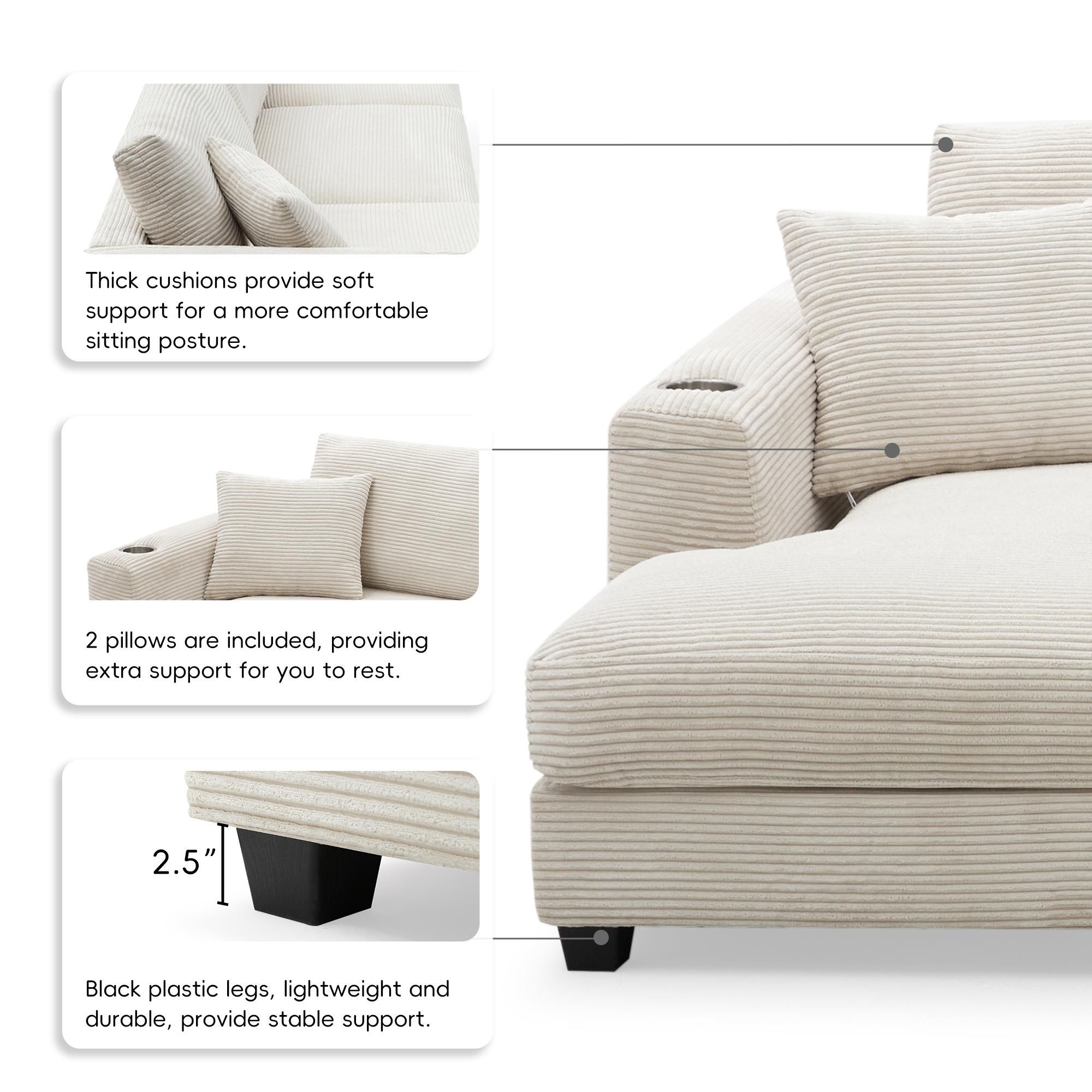 Partly Assemble Beige Corduroy Sectionals