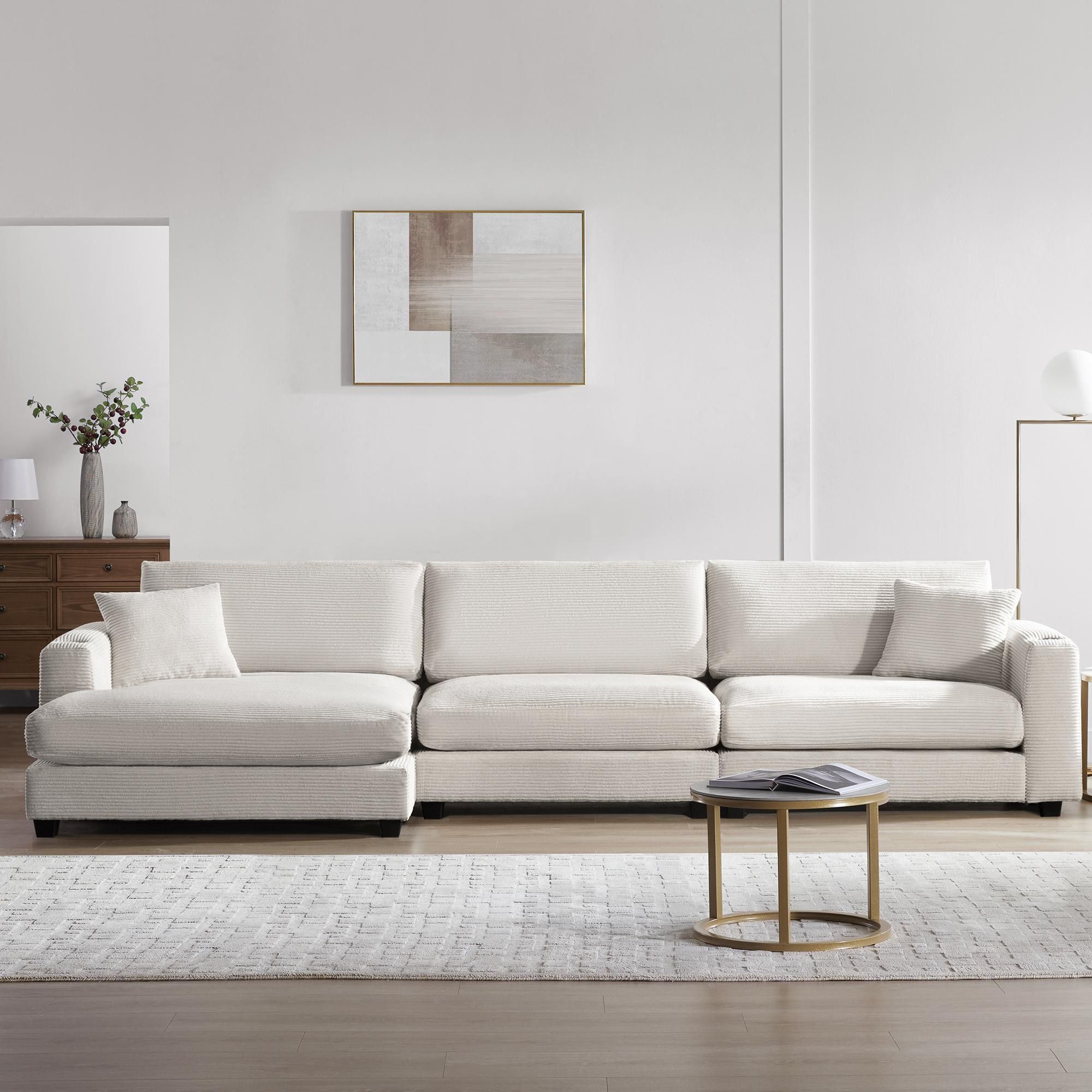 Modern Minimalist Beige Corduroy Sectionals